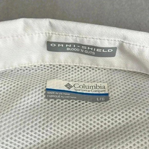 [L]Columbia PFG Omni Shield Blood N  Nuts White L/S Shirt - Picture 2 of 10